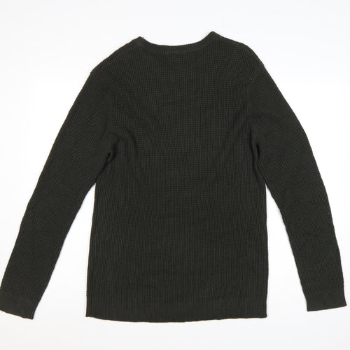 H&M Men’s Green M Waffle Knit Crew Neck Pullover Jumper