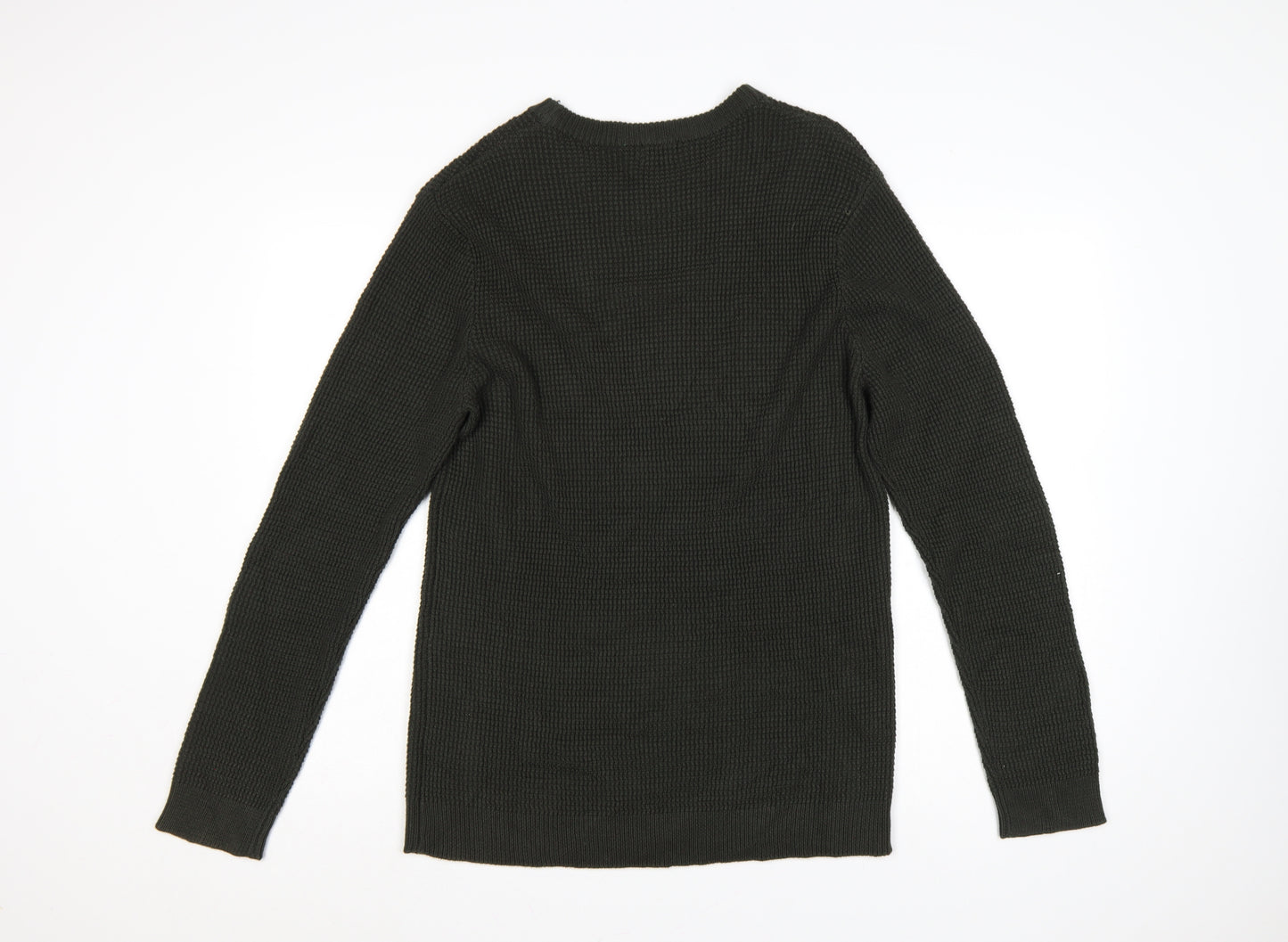 H&M Men’s Green M Waffle Knit Crew Neck Pullover Jumper