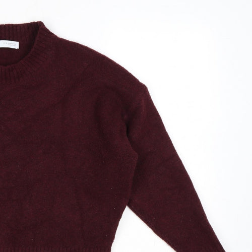 Zara Women Burgundy XS High Neck Knit Pullover Jumper Long Sleeve