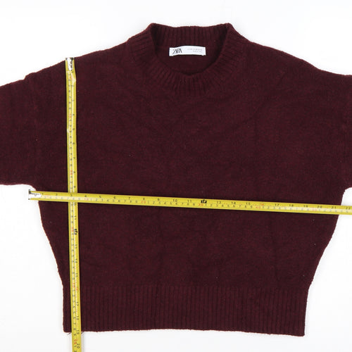 Zara Women Burgundy XS High Neck Knit Pullover Jumper Long Sleeve