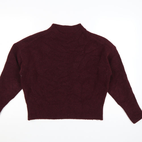 Zara Women Burgundy XS High Neck Knit Pullover Jumper Long Sleeve