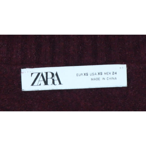 Zara Women Burgundy XS High Neck Knit Pullover Jumper Long Sleeve