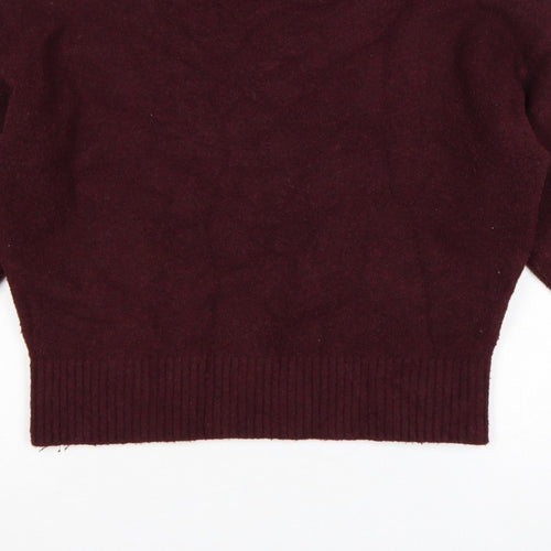 Zara Women Burgundy XS High Neck Knit Pullover Jumper Long Sleeve