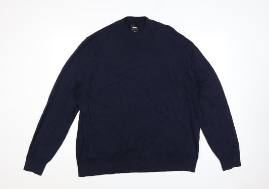 Burton Menswear London Men’s Navy Blue 2XL High Neck Cotton Jumper