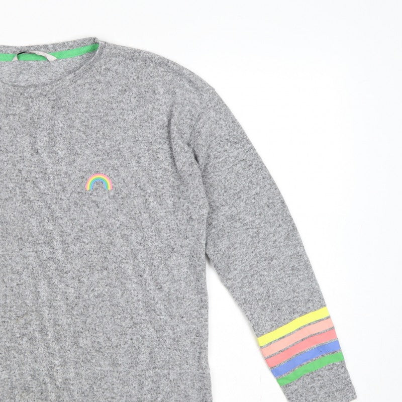 Tu Woman Grey Rainbow Stripe Cuff Knit Jumper UK 12