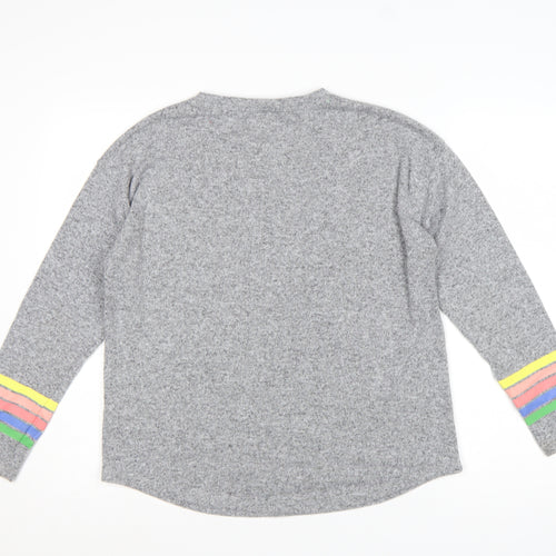 Tu Woman Grey Rainbow Stripe Cuff Knit Jumper UK 12
