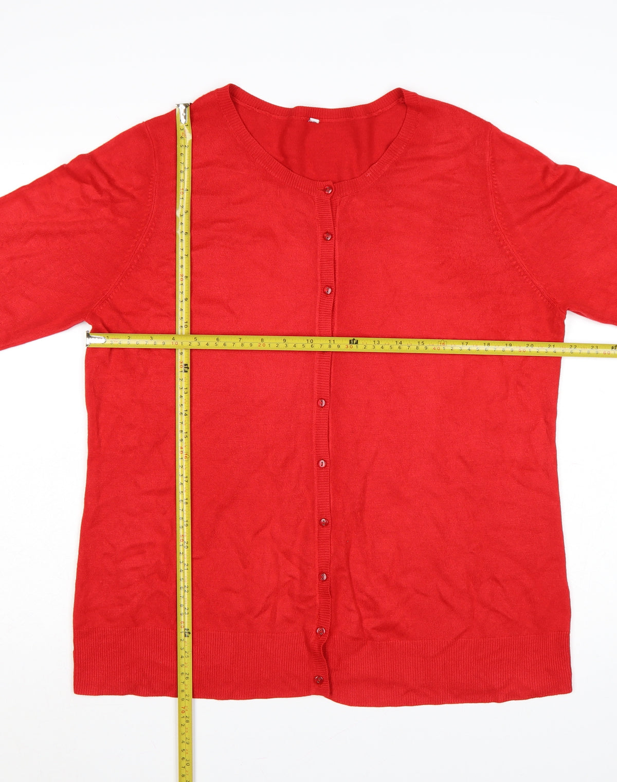 Close-up detail of BHS Women’s Red, size UK 20, Round Neck Button Knit Cardigan