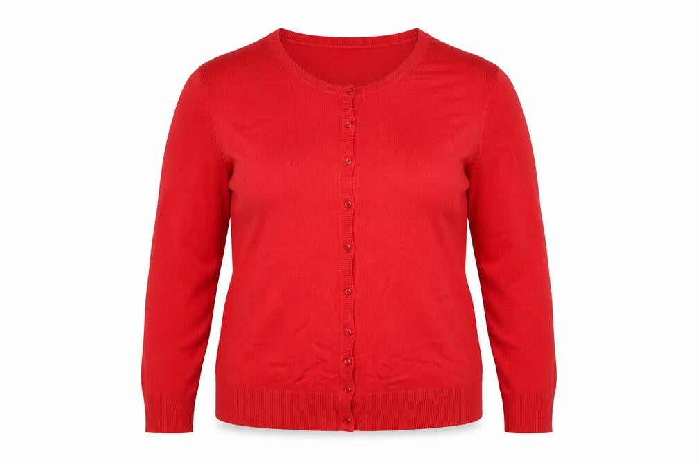 Front view of BHS Women’s Red, size UK 20, Round Neck Button Knit Cardigan