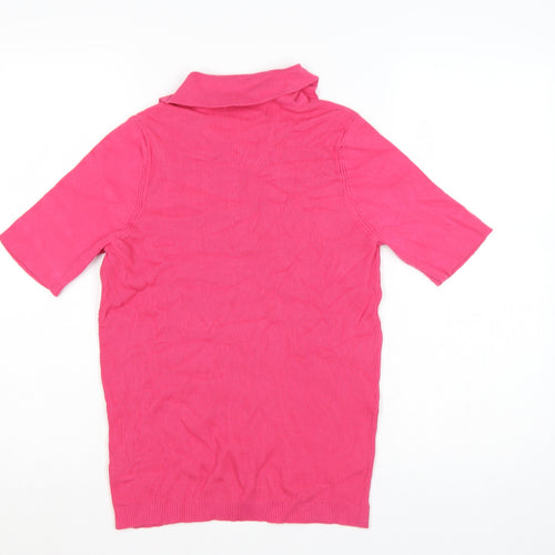 Marks and Spencer Women Pink M Ribbed Knit Short Sleeve Polo Top