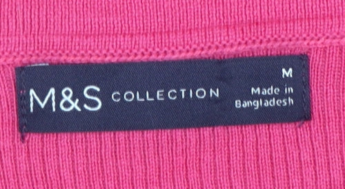 Marks and Spencer Women Pink M Ribbed Knit Short Sleeve Polo Top
