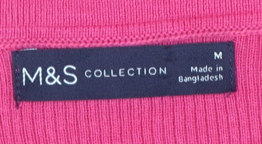 Marks and Spencer Women Pink M Ribbed Knit Short Sleeve Polo Top