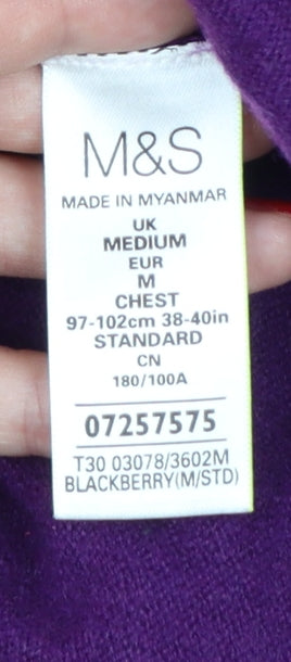 Marks and Spencer Unisex Purple M Merino Cashmere Crew Neck Pullover