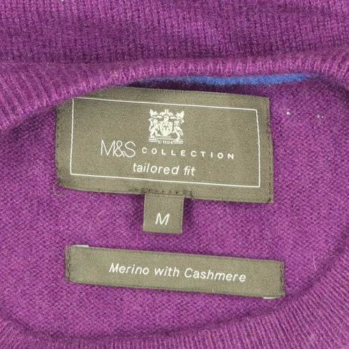 Marks and Spencer Unisex Purple M Merino Cashmere Crew Neck Pullover