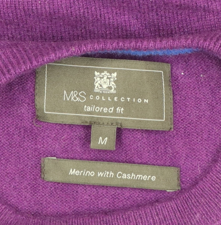 Marks and Spencer Unisex Purple M Merino Cashmere Crew Neck Pullover