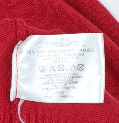 Papaya Women Red Size 8 Roll Neck Fine Knit Pullover Jumper