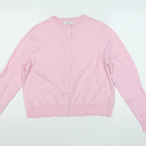 Marks and Spencer Women Pink Size 14 Button Knit Cardigan