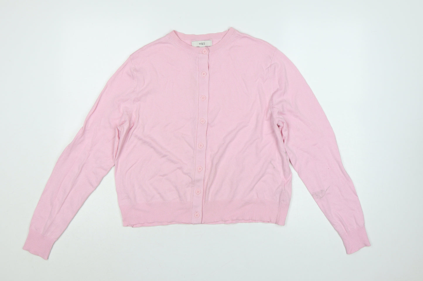 Marks and Spencer Women Pink Size 14 Button Knit Cardigan