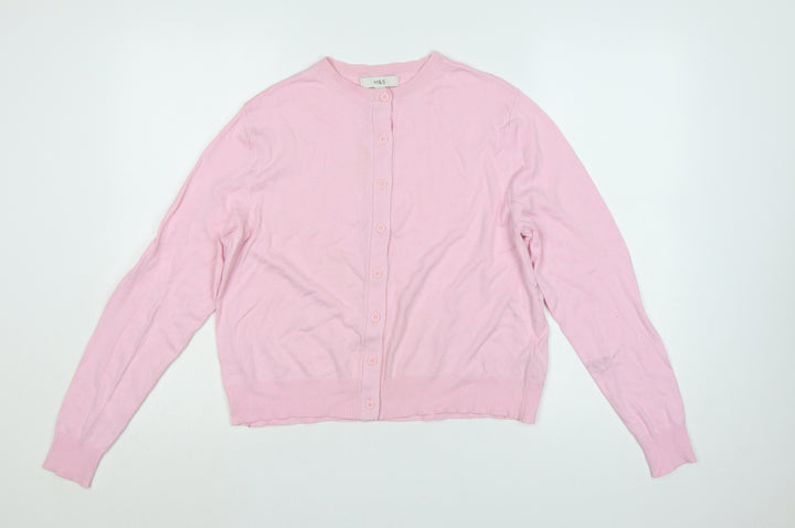Marks and Spencer Women Pink Size 14 Button Knit Cardigan