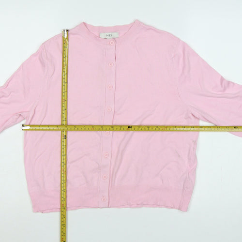 Marks and Spencer Women Pink Size 14 Button Knit Cardigan