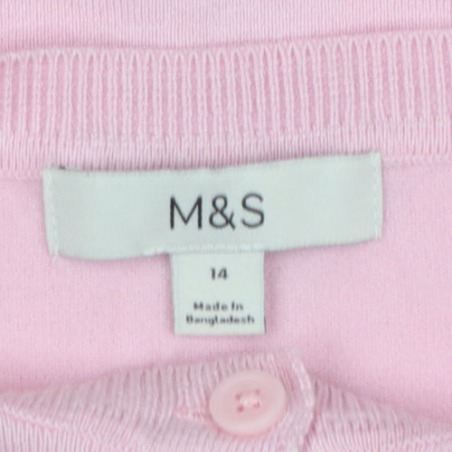 Marks and Spencer Women Pink Size 14 Button Knit Cardigan