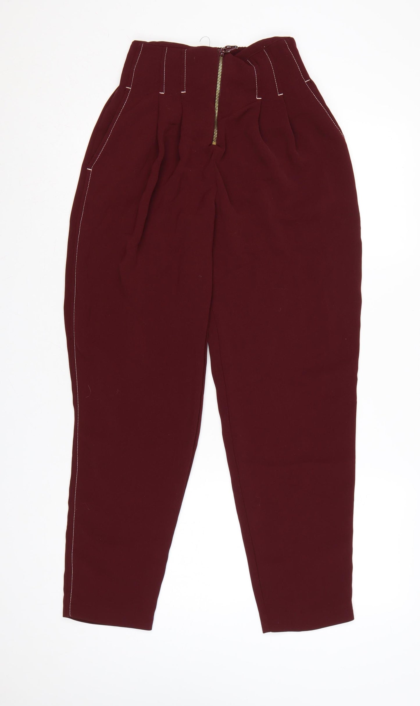 Topshop Women’s Red UK 8 High Rise Tapered Pleated Trousers