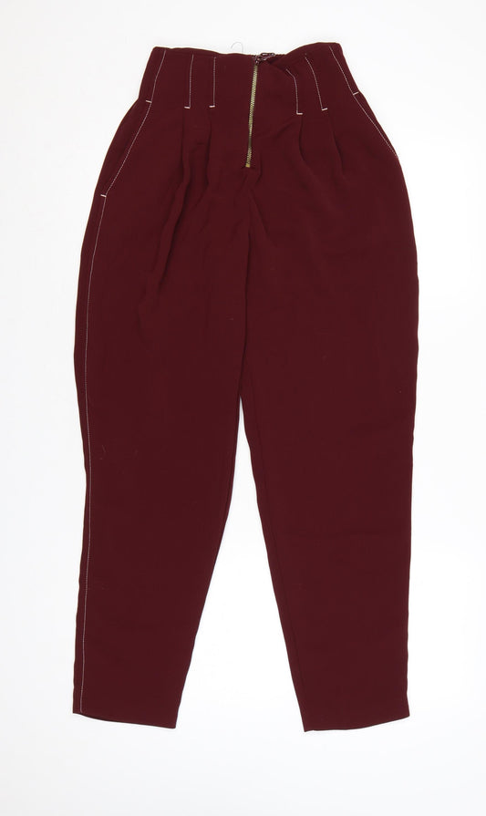 Topshop Women’s Red UK 8 High Rise Tapered Pleated Trousers