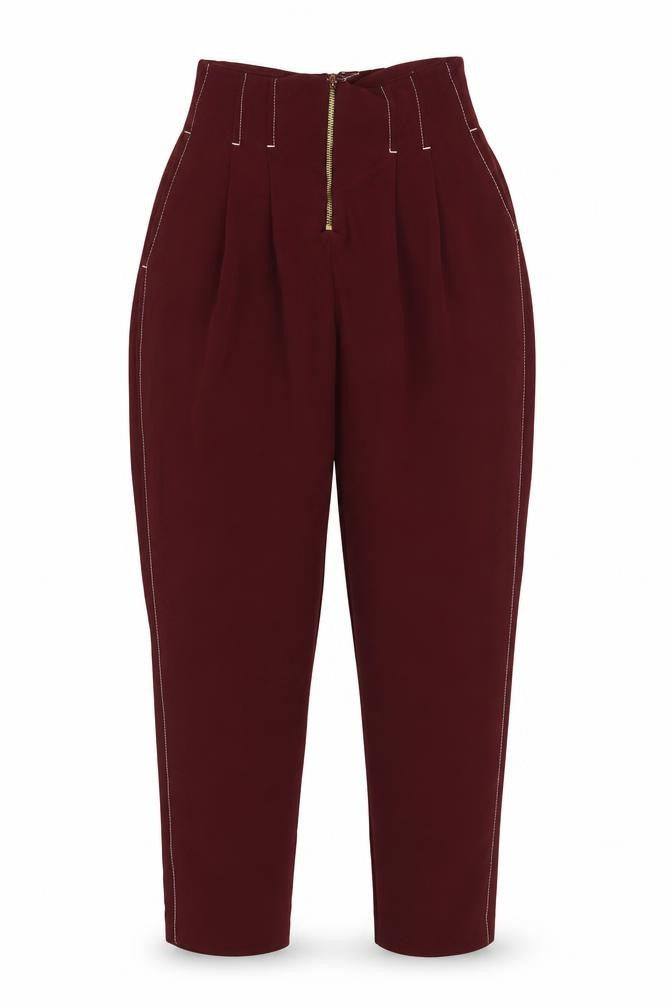 Topshop Women’s Red UK 8 High Rise Tapered Pleated Trousers
