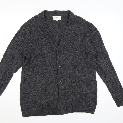 Marks and Spencer Men Grey Large Lambswool Rich Button Cardigan