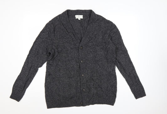 Marks and Spencer Men Grey Large Lambswool Rich Button Cardigan