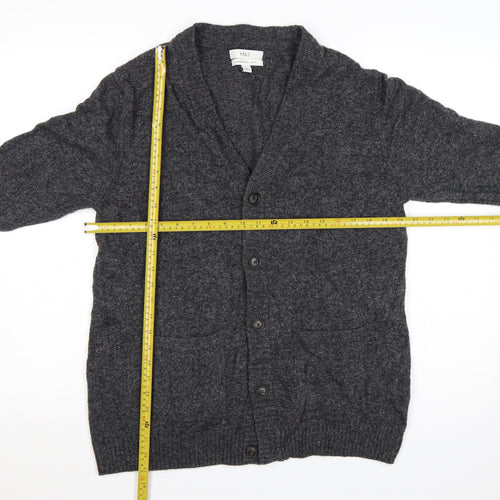 Marks and Spencer Men Grey Large Lambswool Rich Button Cardigan