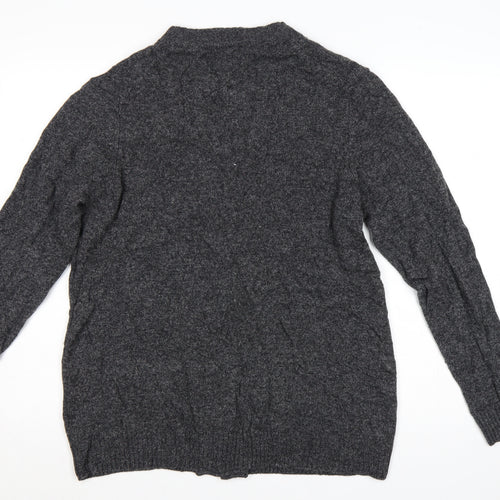 Marks and Spencer Men Grey Large Lambswool Rich Button Cardigan