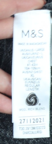 Marks and Spencer Men Grey Large Lambswool Rich Button Cardigan