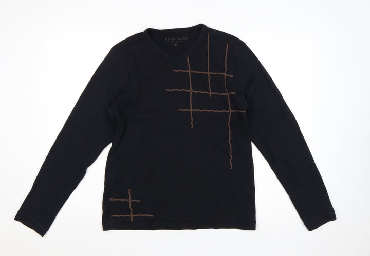 River Island Men’s Black M Long Sleeve Embroidered V-Neck T-Shirt