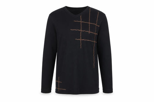 River Island Men’s Black M Long Sleeve Embroidered V-Neck T-Shirt