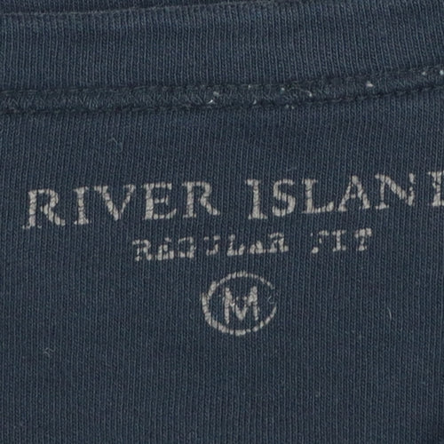 River Island Men’s Black M Long Sleeve Embroidered V-Neck T-Shirt