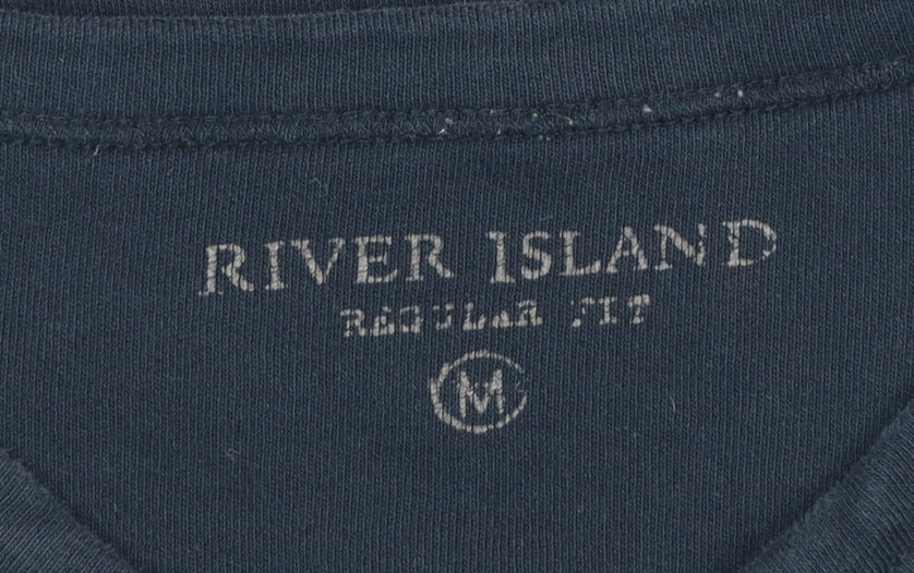 River Island Men’s Black M Long Sleeve Embroidered V-Neck T-Shirt