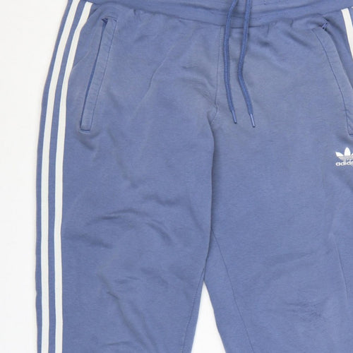 adidas Men’s Blue L Jogger Sweatpants 3 Stripe Logo Drawstring