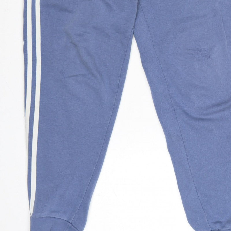adidas Men’s Blue L Jogger Sweatpants 3 Stripe Logo Drawstring
