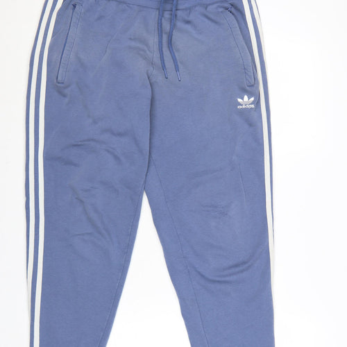 adidas Men’s Blue L Jogger Sweatpants 3 Stripe Logo Drawstring