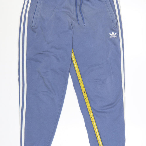 adidas Men’s Blue L Jogger Sweatpants 3 Stripe Logo Drawstring