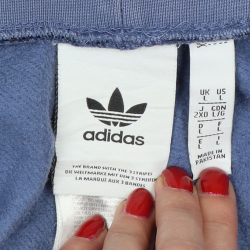 adidas Men’s Blue L Jogger Sweatpants 3 Stripe Logo Drawstring
