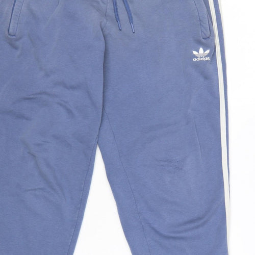 adidas Men’s Blue L Jogger Sweatpants 3 Stripe Logo Drawstring