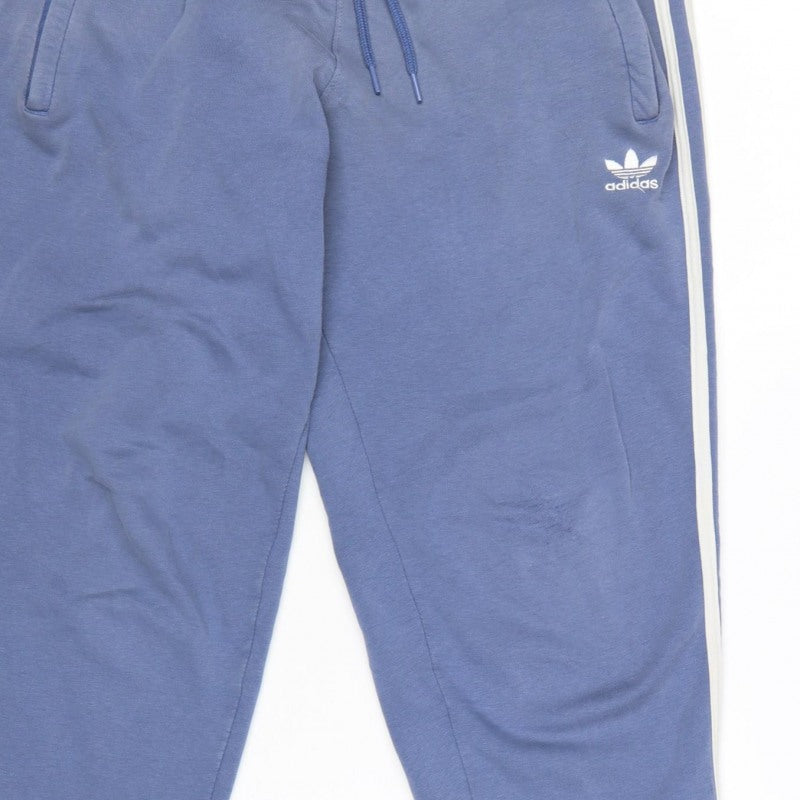 adidas Men’s Blue L Jogger Sweatpants 3 Stripe Logo Drawstring