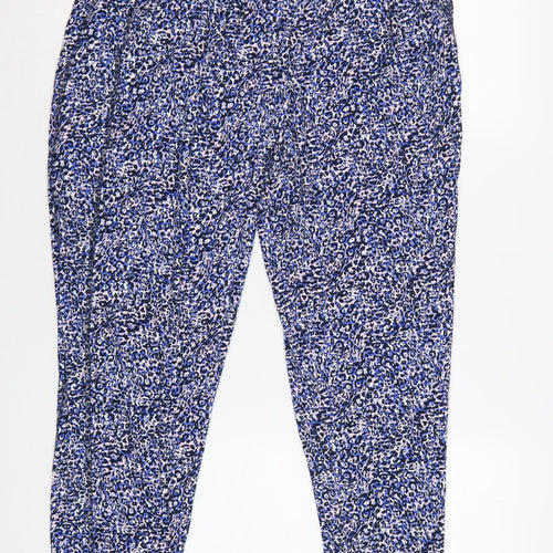 Marks & Spencer Women's Blue Animal Print Trousers UK 12 Regular Tapered