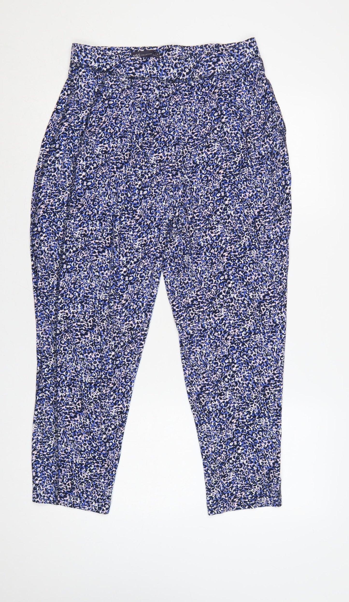 Marks & Spencer Women's Blue Animal Print Trousers UK 12 Regular Tapered