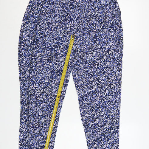 Marks & Spencer Women's Blue Animal Print Trousers UK 12 Regular Tapered