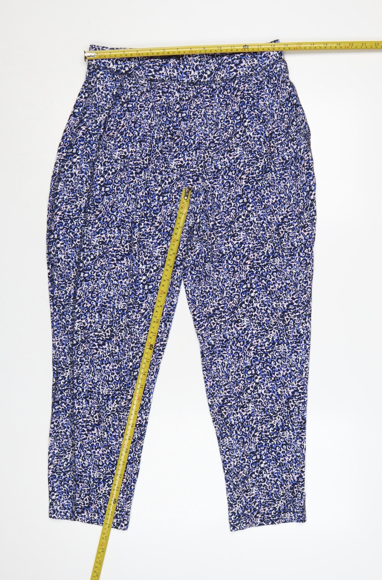 Marks & Spencer Women's Blue Animal Print Trousers UK 12 Regular Tapered