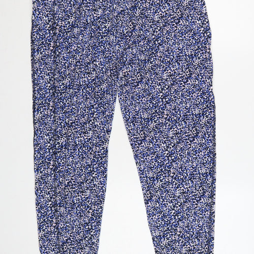 Marks & Spencer Women's Blue Animal Print Trousers UK 12 Regular Tapered