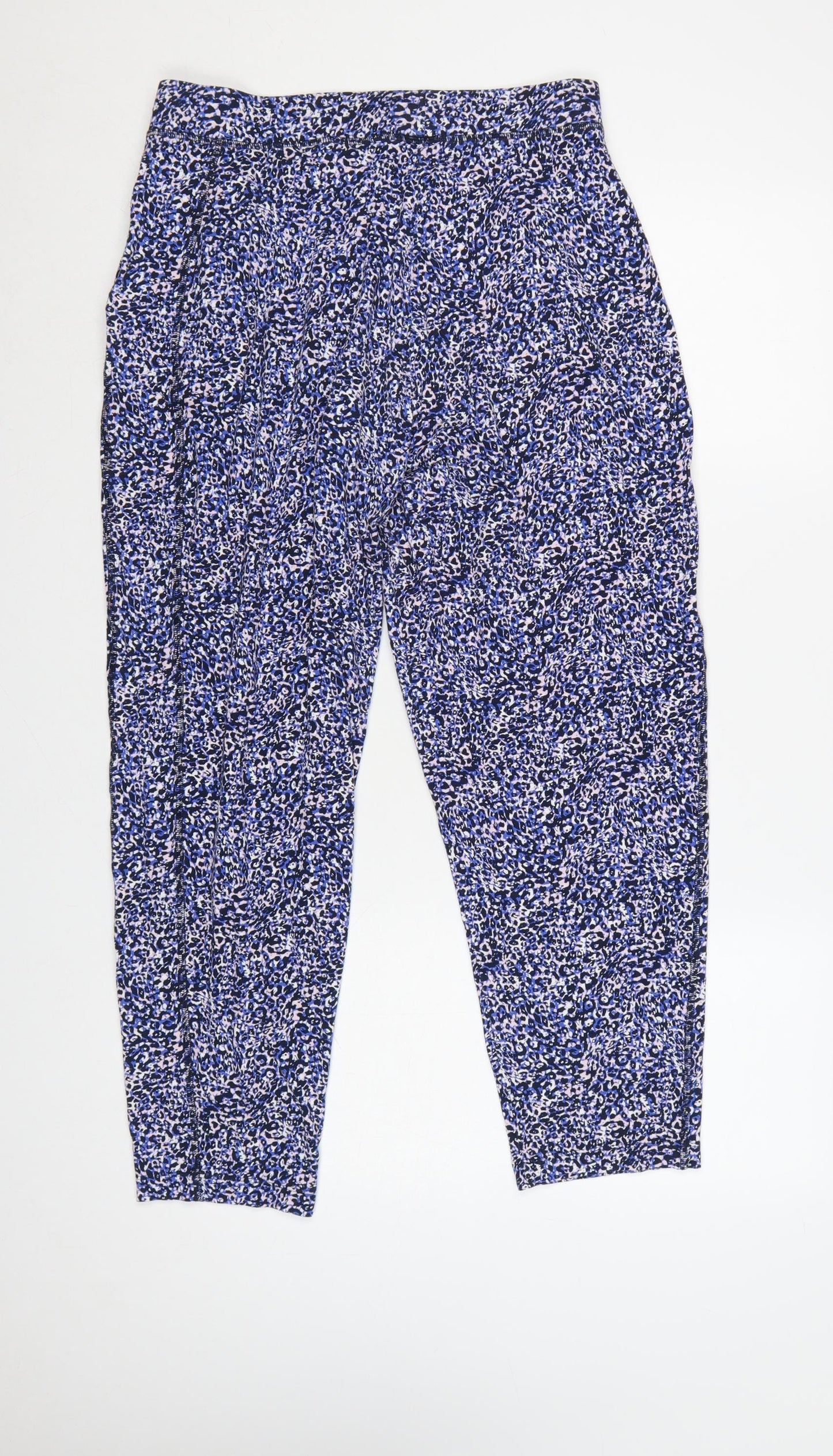 Marks & Spencer Women's Blue Animal Print Trousers UK 12 Regular Tapered