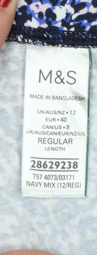 Marks & Spencer Women's Blue Animal Print Trousers UK 12 Regular Tapered